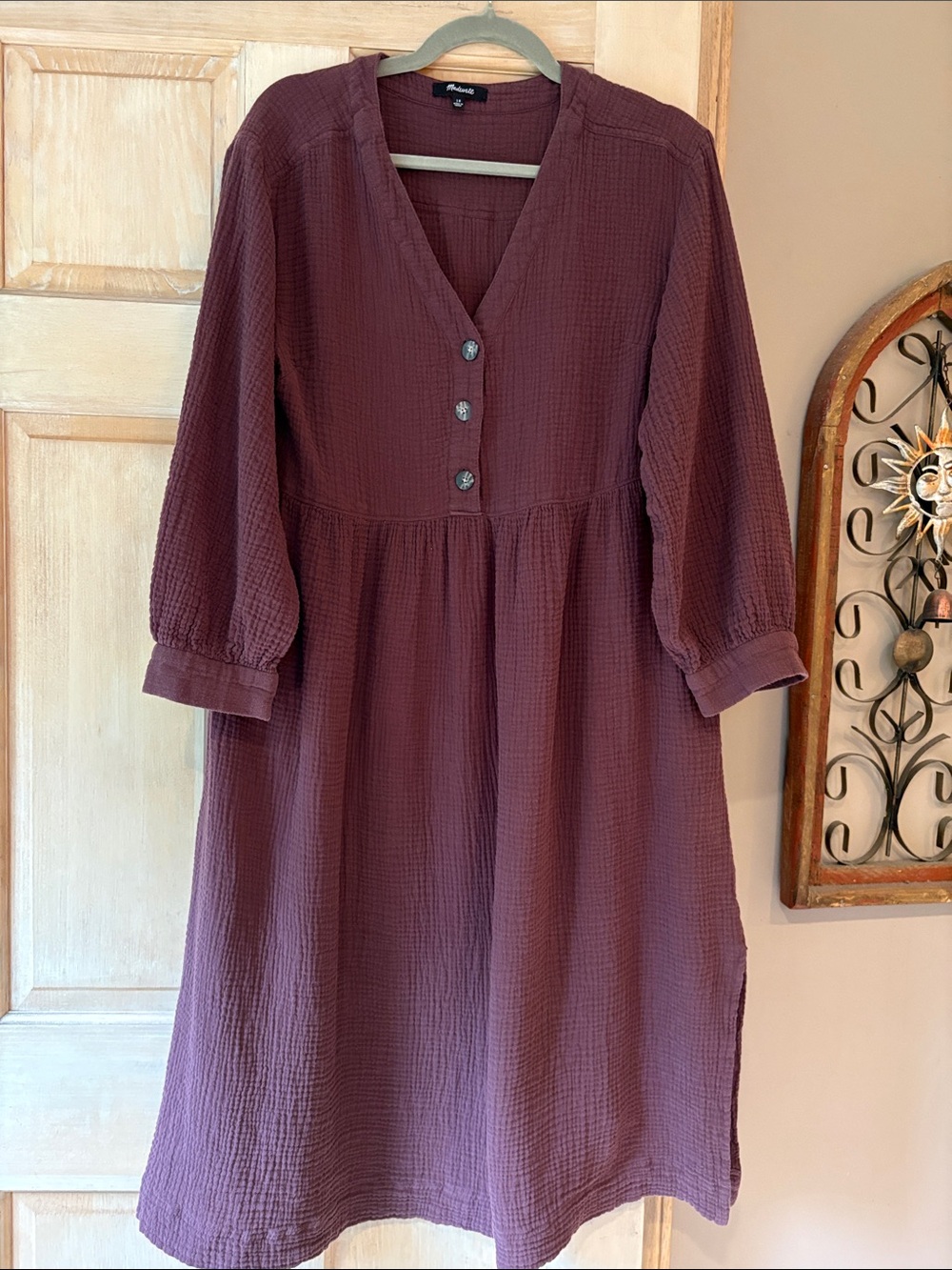 Madewell Plum Button-Front Midi Dress Size 10